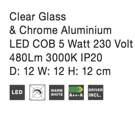 Aplica de perete LED moderna din sticla transparenta Alexis, baza metal cromat, 8540402 - Novaluce [3]
