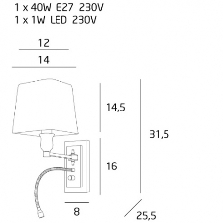 Aplica de perete neagra cu cititor LED Tense 14x25,5x31,5 cm metal/materiaal textil, W0235 - Maxlight [2]