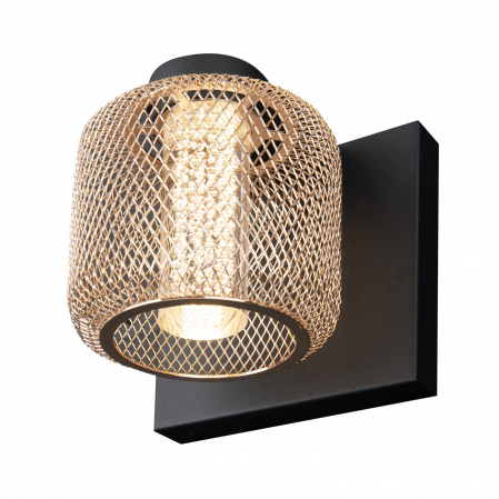 Aplice LED - Aplica de perete negru/auriu cu iluminare LED Jaya 12x12,5x12 cm abajur mesh metalic, W0293 - Maxlight