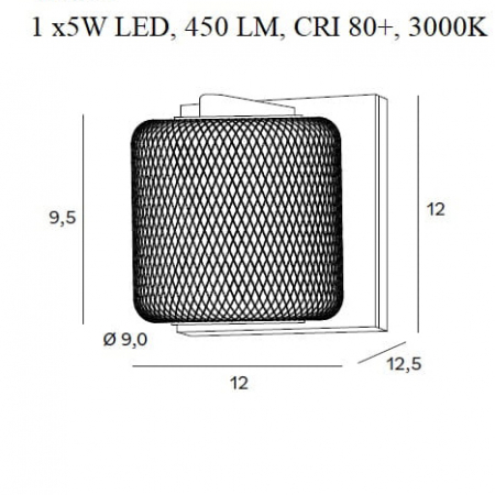 Aplica de perete negru/auriu cu iluminare LED Jaya 12x12,5x12 cm abajur mesh metalic, W0293 - Maxlight [2]