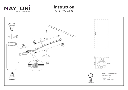 Aplică de perete Parma, Ipsos Alb, 10W, MAYTONI C191-WL-02-W [2]