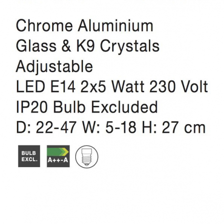 Aplica de perete premium crom cu cristale Bertra, cu 2 brate ajustabile, 51231405 - Novaluce [2]
