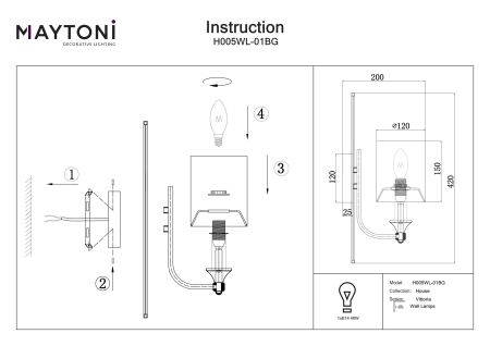 Aplică de perete Vittoria, Metal Auriu, 40W, MAYTONI H005WL-01BG [1]