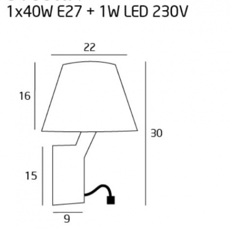 Aplica perete alba abajur textil Loki Ø 22x30 cm, cititor LED, baza metal crom, 5103WA/WHNM - Maxlight [2]