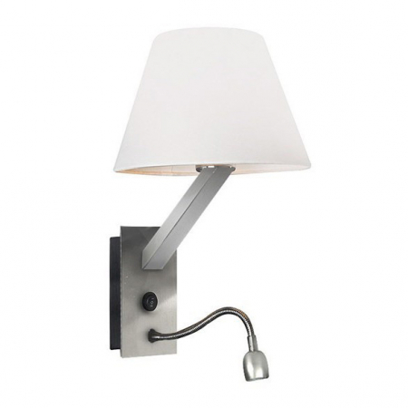 Aplice LED - Aplica perete alba abajur textil Loki Ø 22x30 cm, cititor LED, baza metal crom, 5103WA/WHNM - Maxlight