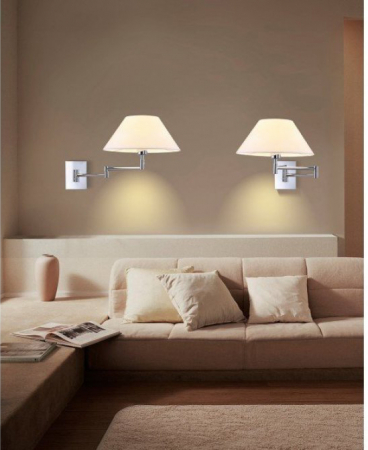 Aplica perete alba cu brat reglabil stanga-dreapta Hinata, susport metalic cromat, abajur material textil, AZ 1542 - Azzardo [2]