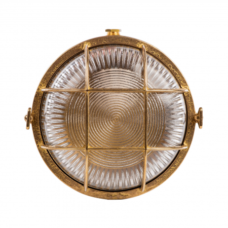 Produse - Aplica perete exterior alama aurie ALIVERI  Ø17,5 cm stil industrial, metal si sticla, 002177-016735 - Zumaline