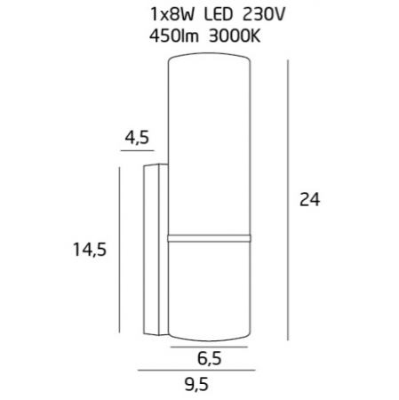 Aplica perete baie iluminare LED Mozzi 6,5x9,5x24 cm metal/sticla opal IP44, W0222 - Maxlight [1]