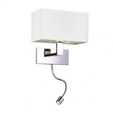 Aplice LED - Aplica perete cu un bec si brat reglabil LED Wodan, alba/neagra, suport metalic crom, abajur textil, AZ 1526 - Azzardo