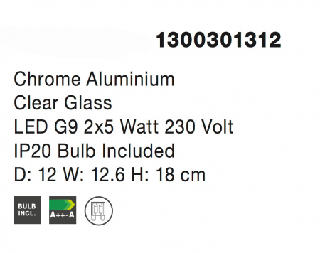 Aplica perete eleganta Boncan 2xG9, sticla transparenta, metal crom, 1300301312 - Novaluce [3]