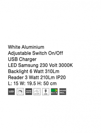 Aplica perete LED ajustabila neagra/alba Roni, cu suport telefon si USB, 9173282 - Novaluce [14]