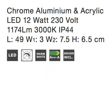 Aplica perete LED baie crom liniara Carl, 49/63 cm, din metal, IP44, 787005 - Novaluce [3]