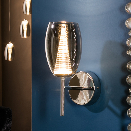 Promotii - Aplica perete LED crom Loupi 30 cm abajur sticla, 584659 - Schuller