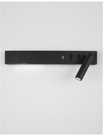 Aplica perete LED liniara neagra/alba Norbi, cu cititor stanga/dreapta ajustabil, din metal, cu port USB, 9533521 - Novaluce [3]