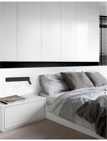 Aplica perete LED liniara neagra/alba Norbi, cu cititor stanga/dreapta ajustabil, din metal, cu port USB, 9533521 - Novaluce [1]