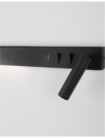 Aplica perete LED liniara neagra/alba Norbi, cu cititor stanga/dreapta ajustabil, din metal, cu port USB, 9533521 - Novaluce [5]