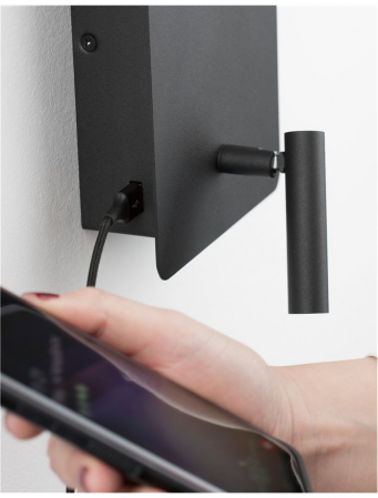 Aplica perete LED neagra/alba Lazar, cu cititor ajustabil, din metal, cu port USB, 9018501 - Novaluce [9]