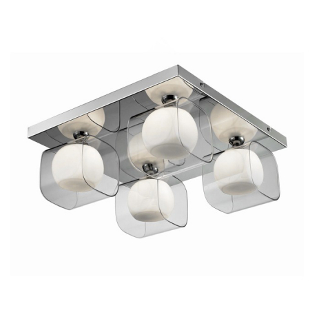 Plafoniere LED - Plafoniera Mayu 40x40 cm cu 4 becuri, alb/sticla transparenta, AZ 0485 - Azzardo