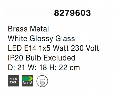 Aplica perete moderna aurie Evan cu glob alb sticla, structura metal, 8279603 - Novaluce [1]