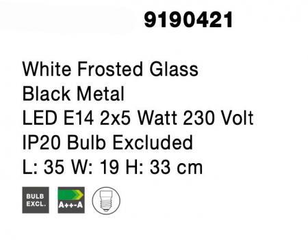 Aplica perete moderna neagra Buster 33x35 cm, 2xE14, globuri albe sticla, design lux, 9190421 - Novaluce [7]