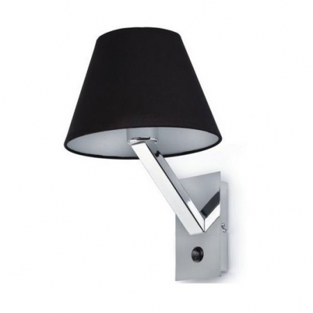 Promotii - Aplica perete neagra abajur textil Loki Ø 22x30 cm baza metal crom, 5103W/BL CR - Maxlight