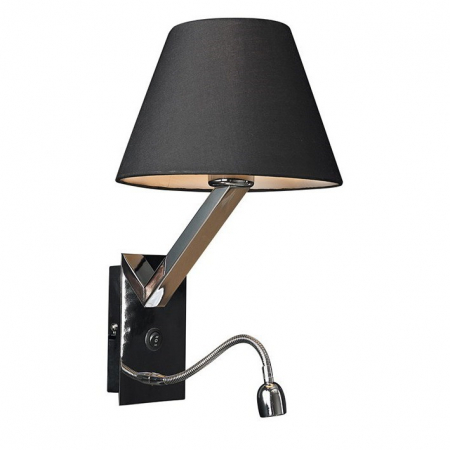 Aplice LED - Aplica perete neagra abajur textil Loki Ø 22x30 cm, cititor LED, baza metal crom, 5103WA/BLNM - Maxlight