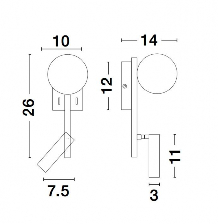 Aplica perete neagra cu glob alb Esila 26 cm ajustabila cu intrerupator, iluminare LED, sticla/metal, 9919530 - Novaluce [5]