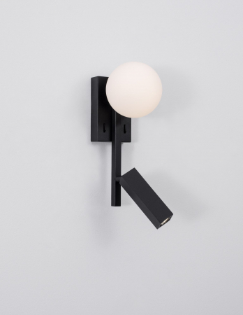 Aplica perete neagra cu glob alb Esila 26 cm ajustabila cu intrerupator, iluminare LED, sticla/metal, 9919530 - Novaluce [2]