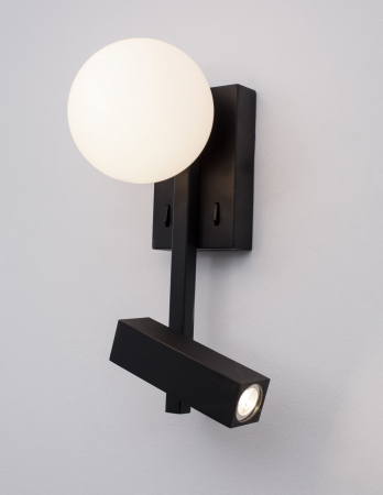 Aplica perete neagra cu glob alb Esila 26 cm ajustabila cu intrerupator, iluminare LED, sticla/metal, 9919530 - Novaluce [3]