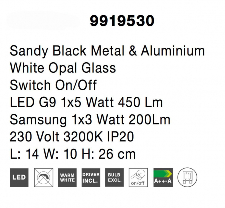 Aplica perete neagra cu glob alb Esila 26 cm ajustabila cu intrerupator, iluminare LED, sticla/metal, 9919530 - Novaluce [6]