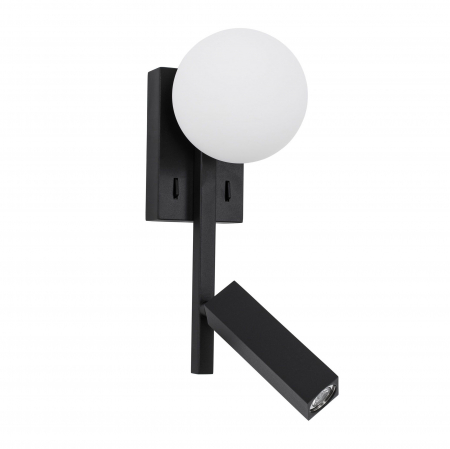 Promotii - Aplica perete neagra cu glob alb Esila 26 cm ajustabila cu intrerupator, iluminare LED, sticla/metal, 9919530 - Novaluce