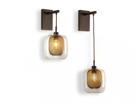 Aplica perete pe fir stil industrial Sabro sticla si metal, lumina dimabila, 653596 - Schuller [1]