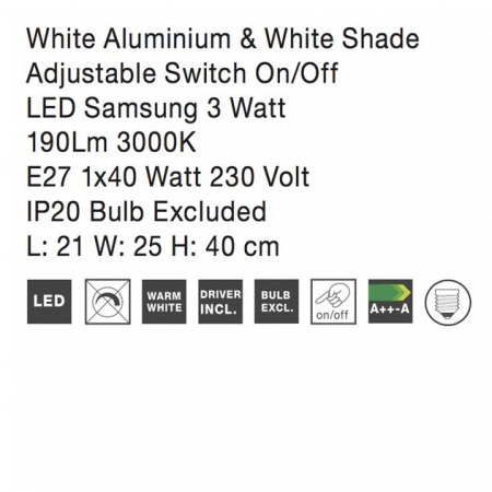 Aplica perete premium alba/alba-argintiu Tahiri, baza din metal, abajur textil, brat ajustabil cu LED, 8127402 - Novaluce [7]