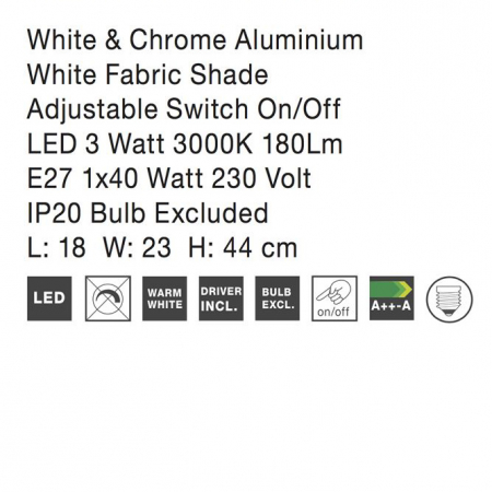 Aplica perete premium alba Tekla, baza din metal, abajur textil, brat ajustabil cu LED, 6916202 - Novaluce [3]