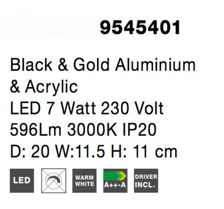 Aplica perete rotunda Tekla Ø20 cm cu detalii aurii, abajur transparent, iluminare LED 7W, 9545401 - Novaluce [5]