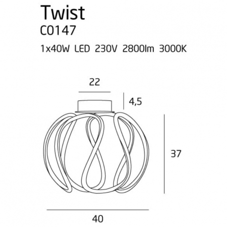 Aplica tavan Twisted, neagra, LED, inaltime ajustabila, C0147 - Maxlight [1]