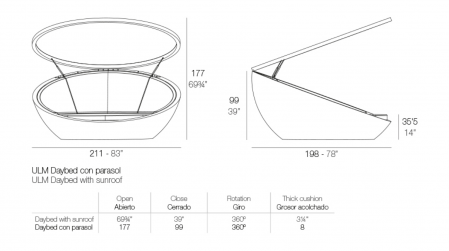 Baldachin rotund tip scoica cu acoperis rabatabil Ulm 211x198 cm, iluminare led, model premium, 54136 - Vondom [3]