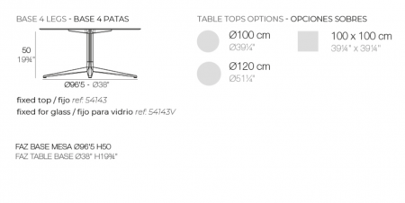 Baza 4 picioare masa exterior Faz din aluminiu √∏96,5X50 cm, fixa/pentru blat sticla diverse finisaje, 54143 - Vondom [5]