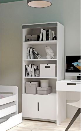Biblioteca copii Tomi MDF alb 70x182 cm, rafturi si dulapior inchis [1]