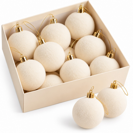 Decoratiuni de craciun - Bile de Crăciun SATINE BALLS Satine Balls 10, Material Moale și Catifelat Kremowe Aksamitnym, Set de 10 - SHP