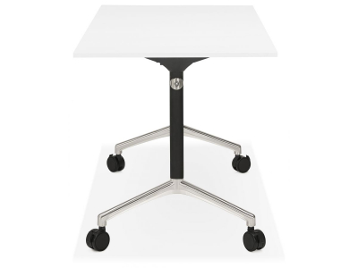 Birou alb cu roti Neves 140x70 cm blat reglabil, pal melaminat / baza neagra si crom, OT00820WH - Kokoon [8]