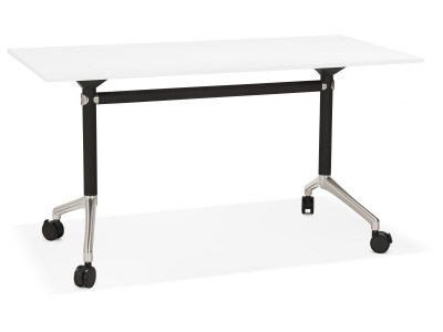 Birou alb cu roti Neves 140x70 cm blat reglabil, pal melaminat / baza neagra si crom, OT00820WH - Kokoon [1]