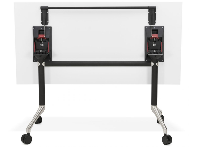 Birou alb cu roti Neves 140x70 cm blat reglabil, pal melaminat / baza neagra si crom, OT00820WH - Kokoon [3]