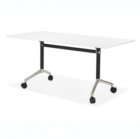 Birouri si mese - Birou alb cu roti Neves 160x80 cm blat reglabil, pal melaminat / baza neagra si crom, OT00840WH - Kokoon