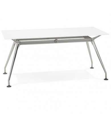 Birou managerial alb Bullet 160x80 cm blat sticla securizata, picioare otel crom, OT00360WH - Kokoon [1]