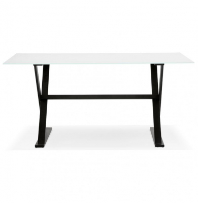 Birou alb premium Xenia 160x80 cm, bat sticla securizata alba, picioare negre metal forma X, OT00630WH - Kokoon [1]