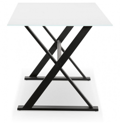 Birou alb premium Xenia 160x80 cm, bat sticla securizata alba, picioare negre metal forma X, OT00630WH - Kokoon [2]