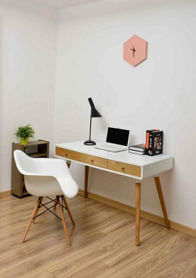 Birou alb Gates 120x55 cm cu 3 sertare lemn masiv stejar, MDF alb mat, LL-009 - King [10]