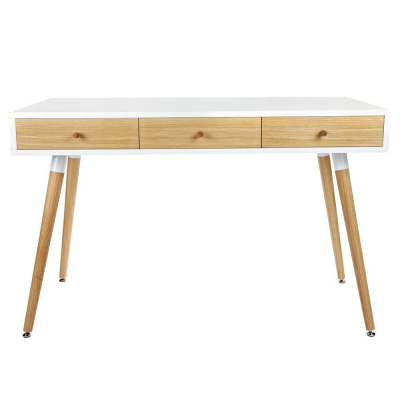 Birou alb Gates 120x55 cm cu 3 sertare lemn masiv stejar, MDF alb mat, LL-009 - King [1]