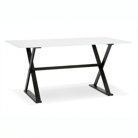 Birouri si mese - Birou alb premium Xenia 160x80 cm, bat sticla securizata alba, picioare negre metal forma X, OT00630WH - Kokoon